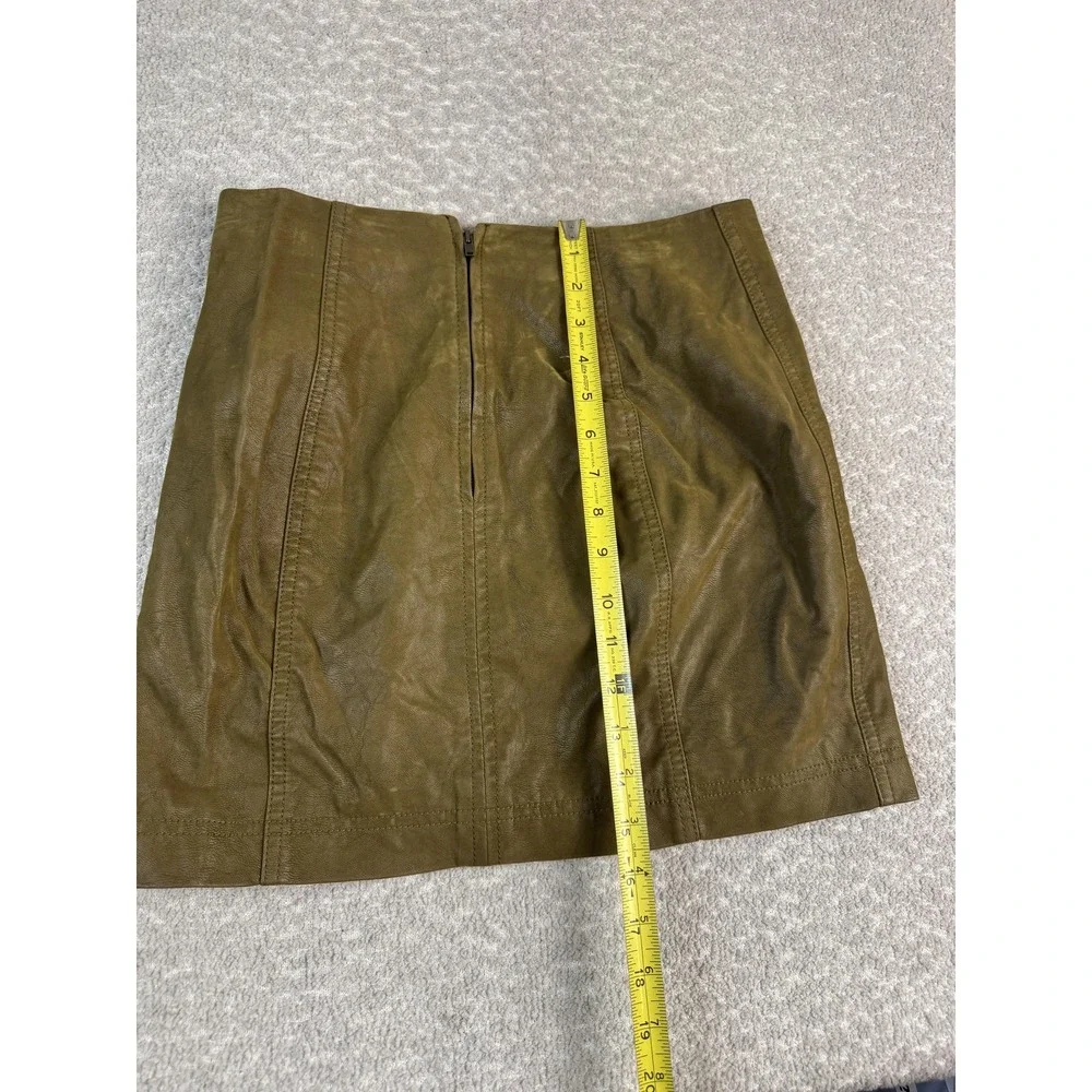Free People Skirt Womens 2 Olive Green‎ Faux Leather Mini Zip Back High Waist